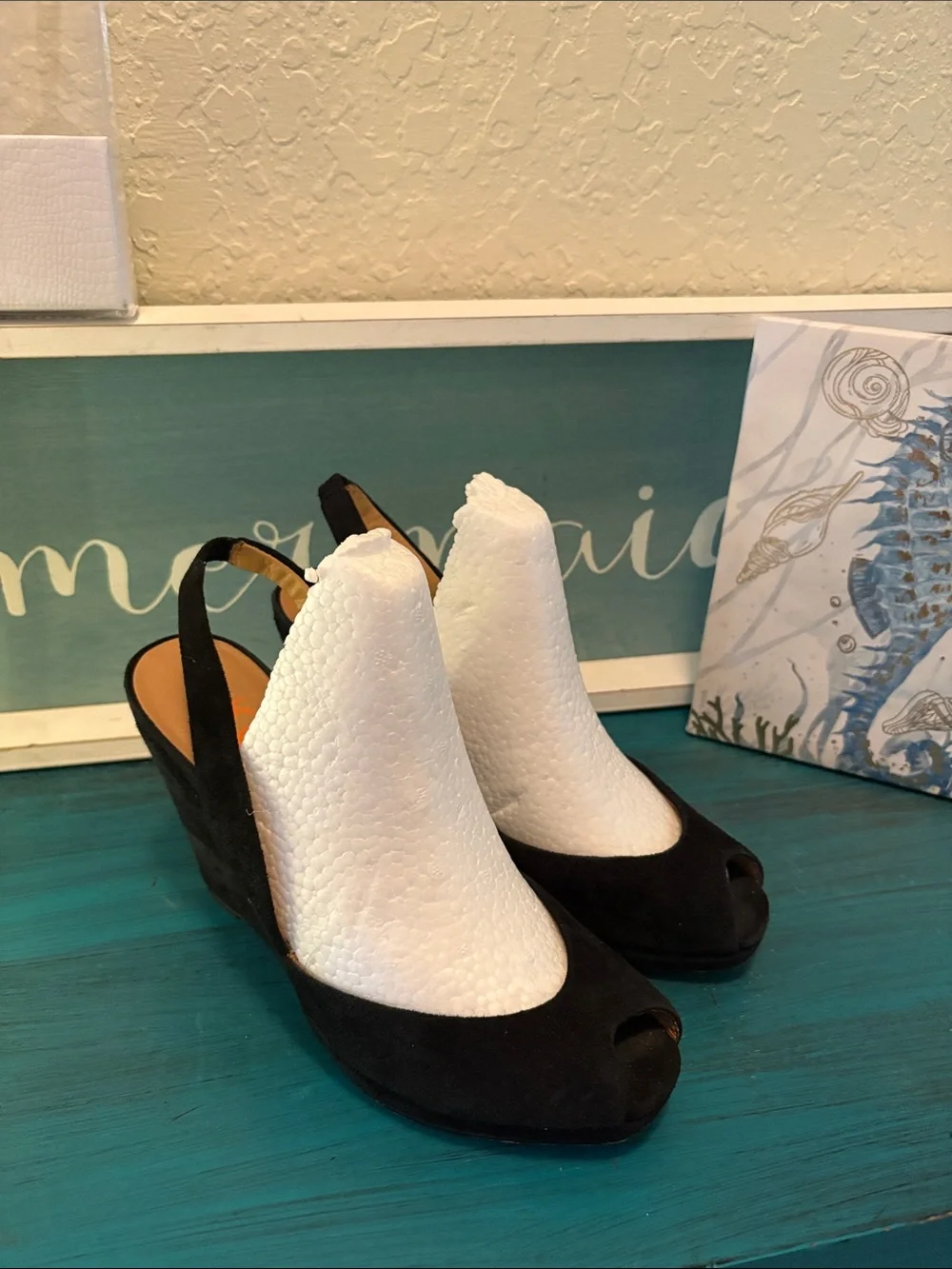 Michael Kors Black Suede Peep-Toe Slingback Wedges
